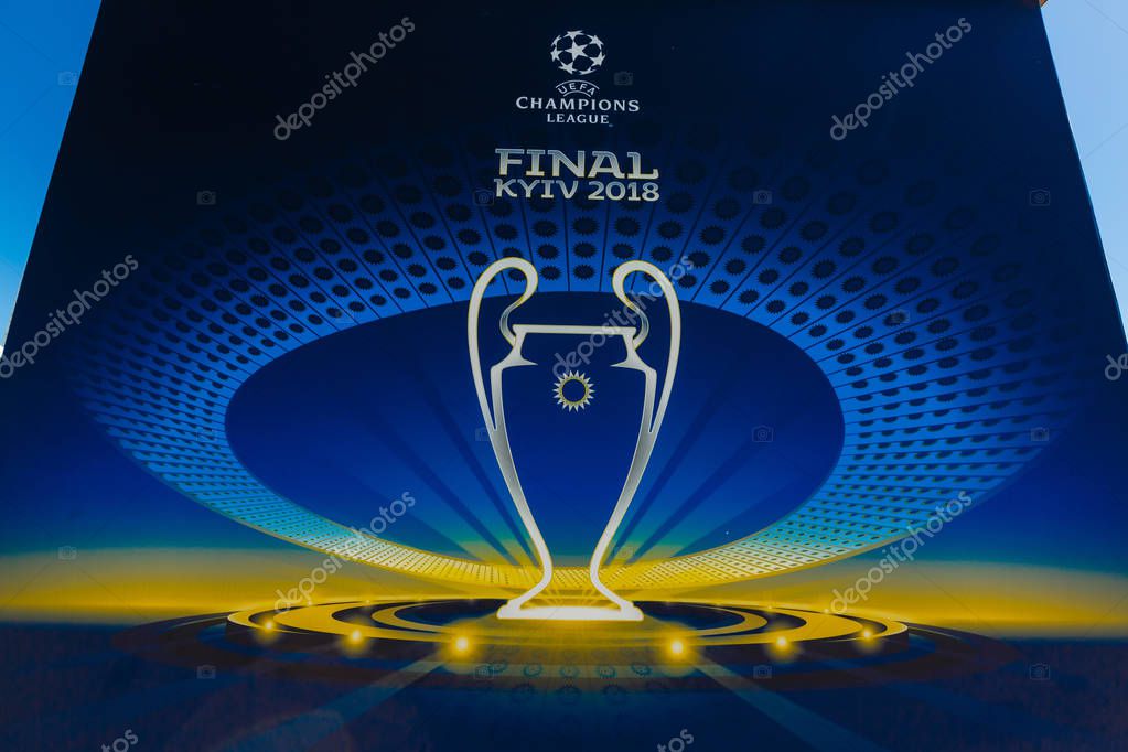 KYIV, UKRAINE - MAY 26 2018: Symbols of the Final of the UEFA Champions League in Kiev. Kyiv prepares to host the UEFA Champions League final match between Real Madrid and Liverpool at NSC Olympic