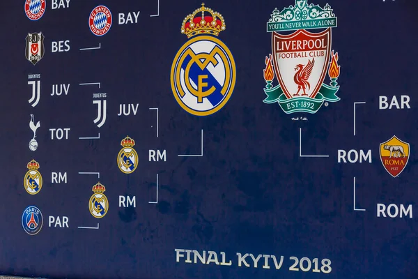 Kyjev Ukrajina Května 2018 Liverpoolu Logo Banner Ligy Mistrů Uefa — Stock fotografie