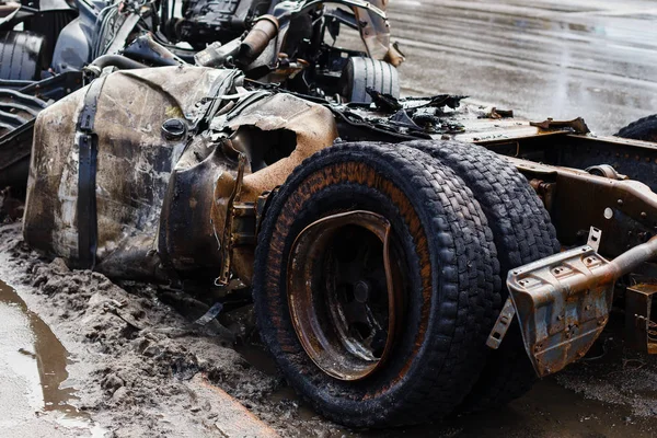 Camión Quemado Abandonado Carretera — Foto de Stock