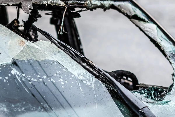 Kraschade Bil Med Trasig Vindruta Transport Olycka Koncept — Stockfoto