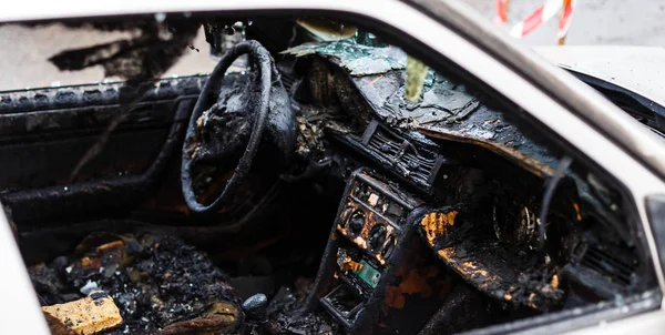 Volant Palubní Deskou Vyhořel Automobilu — Stock fotografie