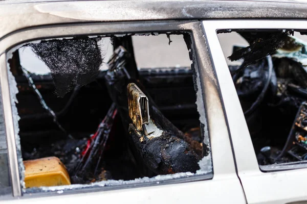 Salón Los Disturbios Concepto Coche Quemado — Foto de Stock