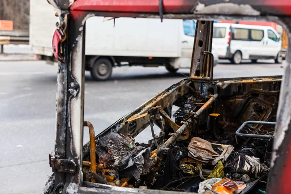 Salón Los Disturbios Concepto Coche Quemado — Foto de Stock