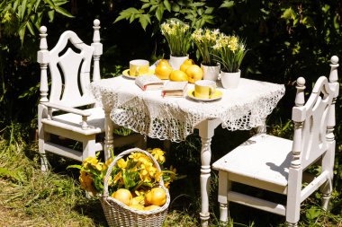 Dekoratif bahçe yemek tarzı, güzel hava ve parlak 
