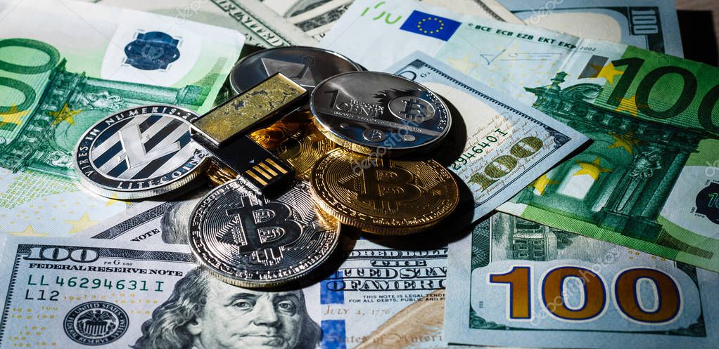 Flash drive with bitcoin symbols
