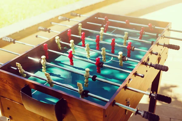 Cropped Image Playing Foosball While Resting Outdoors — Stock Photo, Image