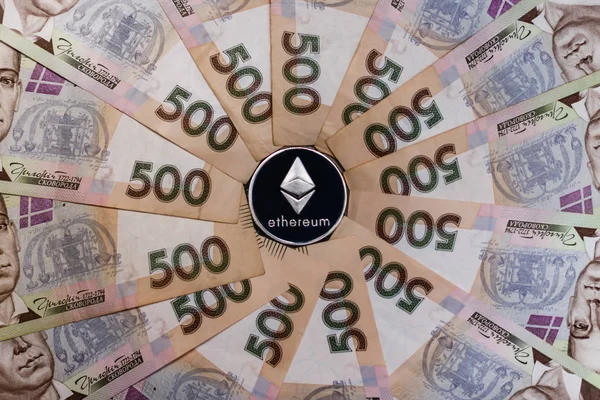 Ethereum Criptomoneda Billetes Dólar — Foto de Stock