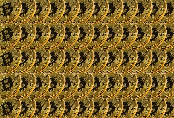 Many Shiny Gold Bitcoin Coins Background Texture — Stock Photo, Image