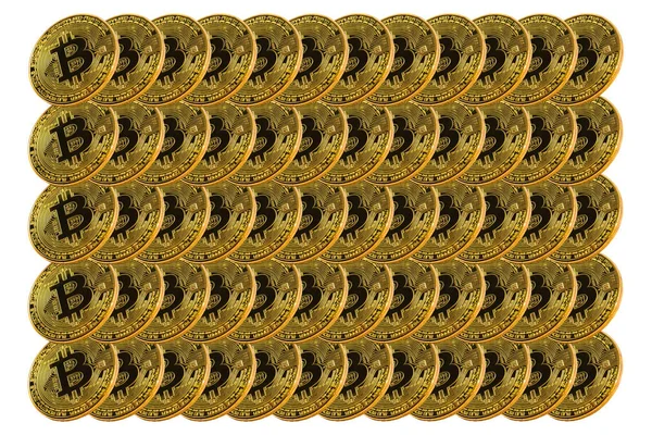 Many Shiny Gold Bitcoin Coins Background Texture — Stock Photo, Image