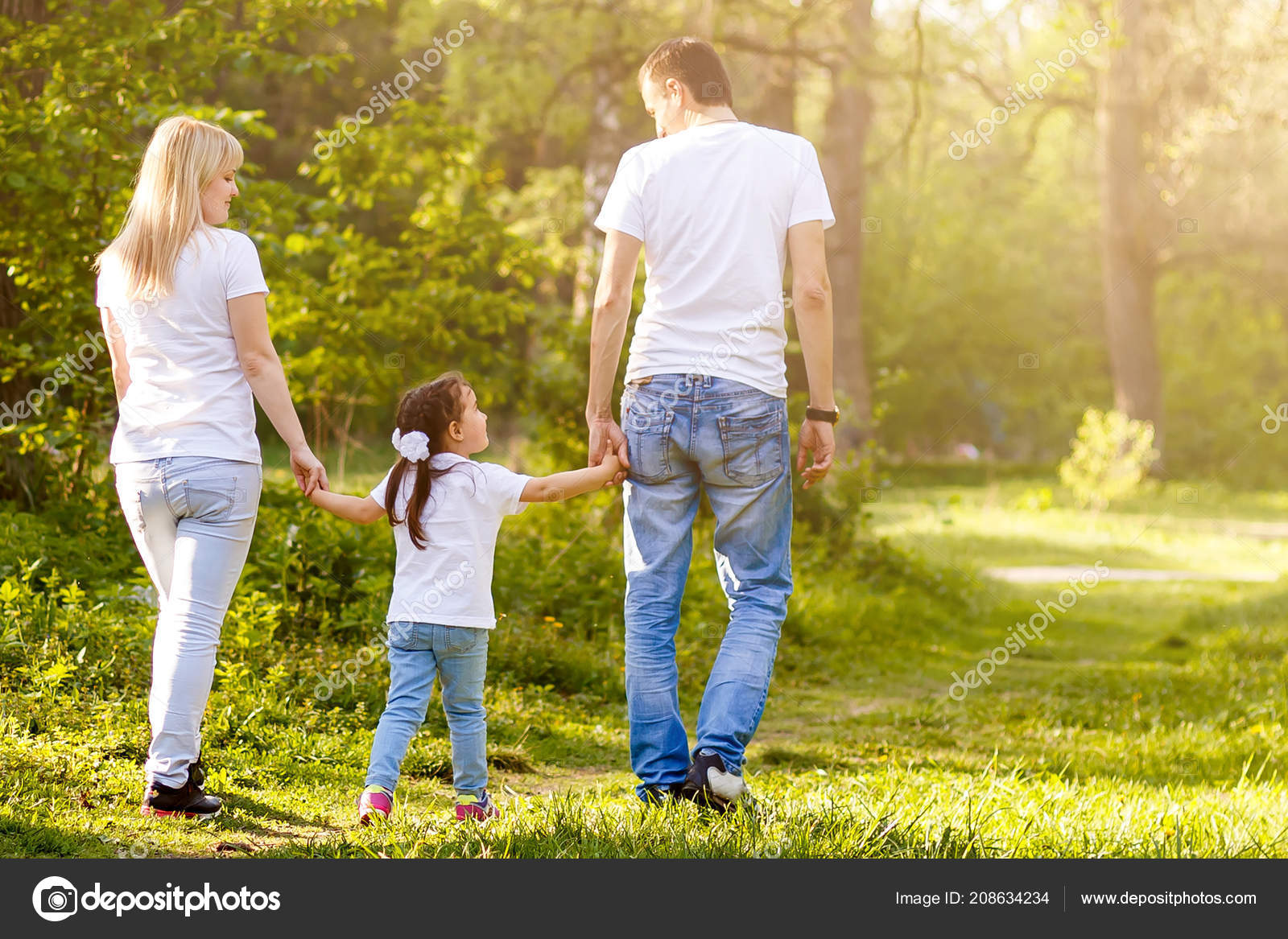 Cute Baby Girl Walking Park Parents — Stock Photo © sinenkiy