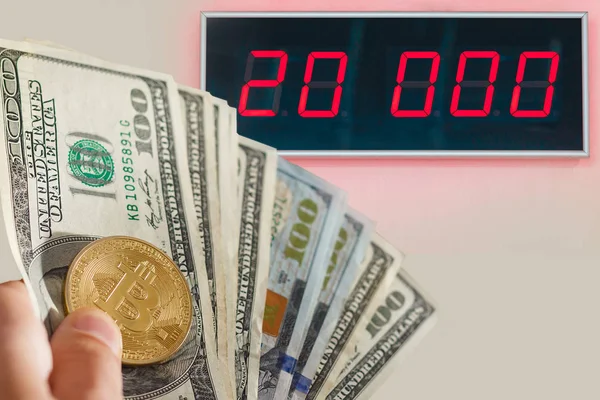 Bitcoin Échange Taux Dollar Sur Écran Écran Crypto Monnaie Mille — Photo