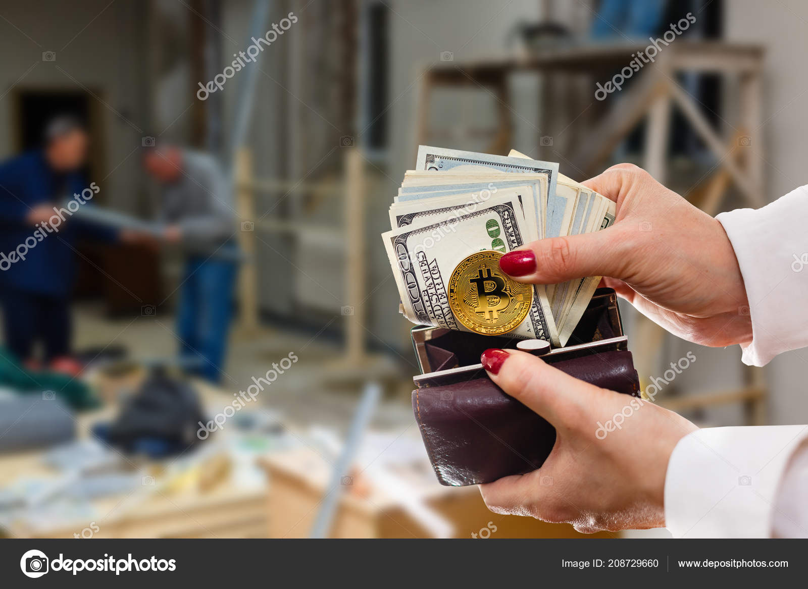 Размытое Изображение Людей Фиксирующих Стены Дома Фонового.