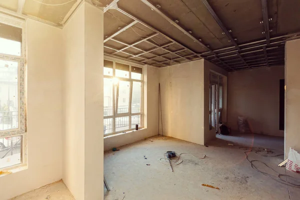 Unfinished Building Interior White Room Repairs Apartment Preparing Room — Stock Photo, Image