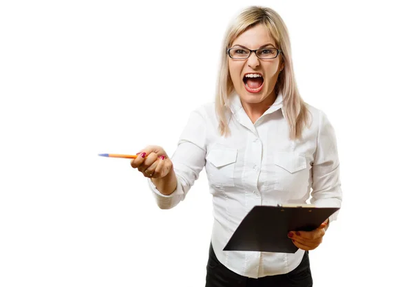 Angry Mad Business Woman Yelling Shouting Crazy Showing Rage Isolated — Stock Photo, Image