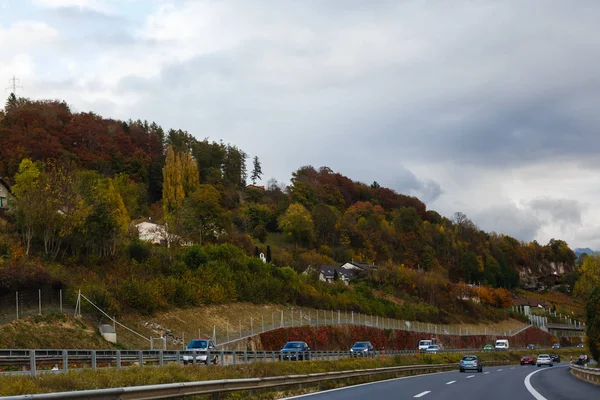 Szwajcaria Października 2017 Panorama Krajobraz Droga — Zdjęcie stockowe