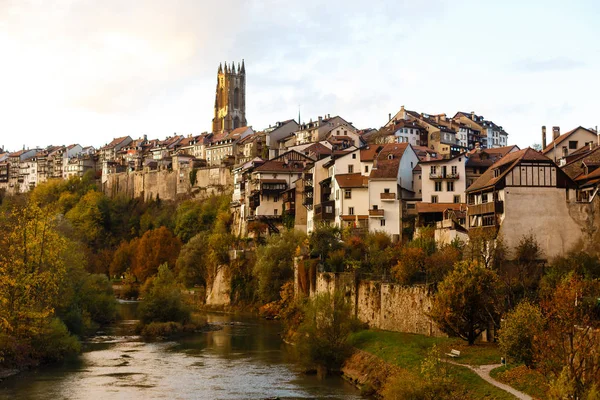 Paysage Avec Maisons Médiévales Historiques Fribourg Suisse — Photo