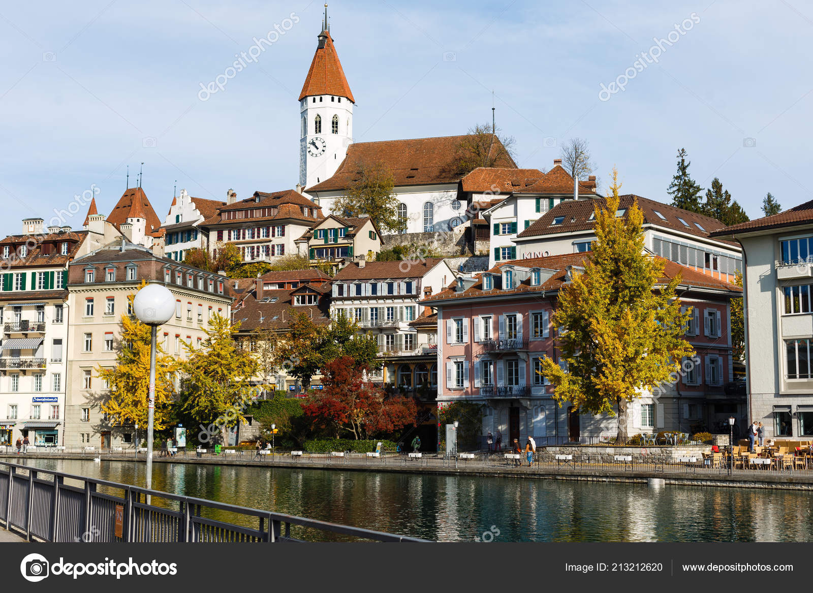 Thun Switzerland October 2017 Street People Cars Sunny Day Stock