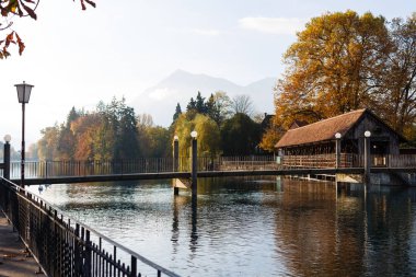 Lucerne şehrindeki parkın güzel manzarası, İsviçre