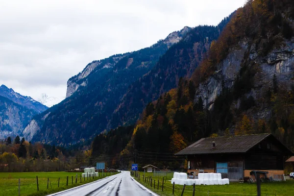 Vista Panorámica Carretera Través Las Montañas Otoño Día Nublado —  Fotos de Stock