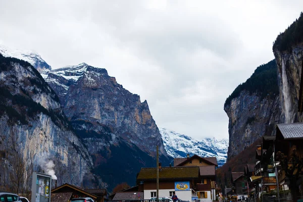 Malebný Pohled Obce Lauterbrunnen Zimním Období Švýcarsko — Stock fotografie