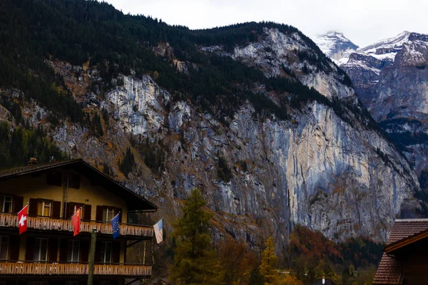 Живописный Вид Деревню Лаутербруннен Зимой Швейцария — стоковое фото
