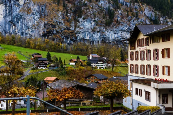 Doğal Görünümü Lauterbrunnen Köyün Kış Zamanında Sviçre — Stok fotoğraf