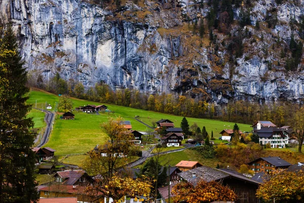 Doğal Görünümü Lauterbrunnen Köyün Kış Zamanında Sviçre — Stok fotoğraf