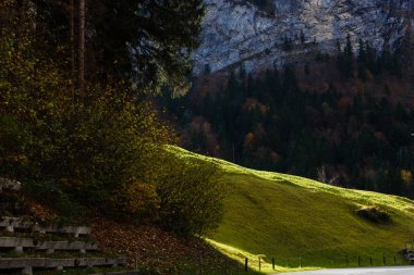 Bulutlu gökyüzü altında sonbahar dağ manzara Manzara görünümü 