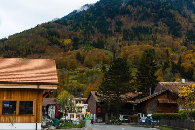 Bulutlu bir günde sonbahar dağlarında yolun manzara görünümü