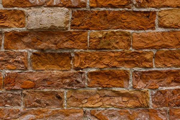 Red Clay Brick Wall Old Texture Grungy Brickwall Horizontal Background — Stock Photo, Image