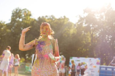 Kiev, Ukrayna - 13 Ağustos 2017: Kutlama renk Holi Festival