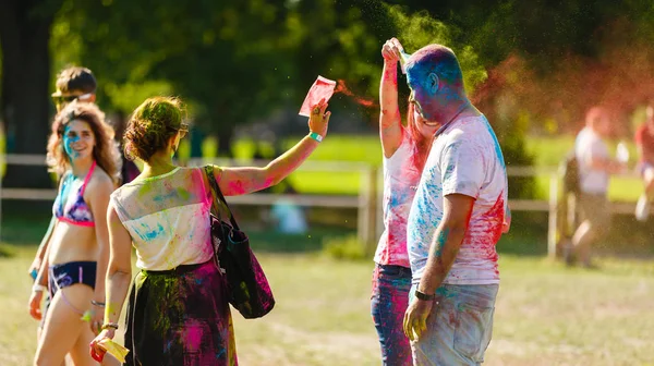 Kijów Ukraina Sierpnia 2017 Celebrants Kolorów Holi Festival — Zdjęcie stockowe