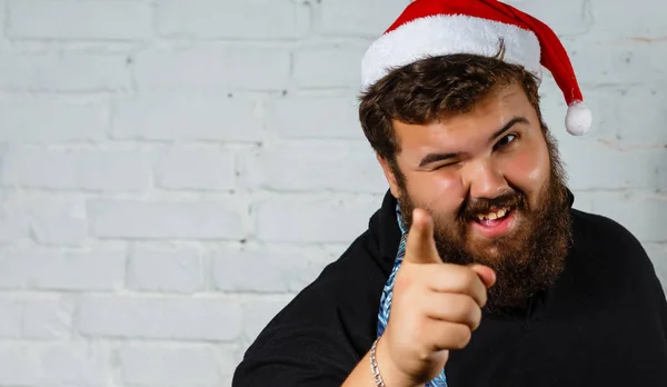 Sad Young Man Red Santa Claus Hat Posing White Wall — Stock Photo, Image