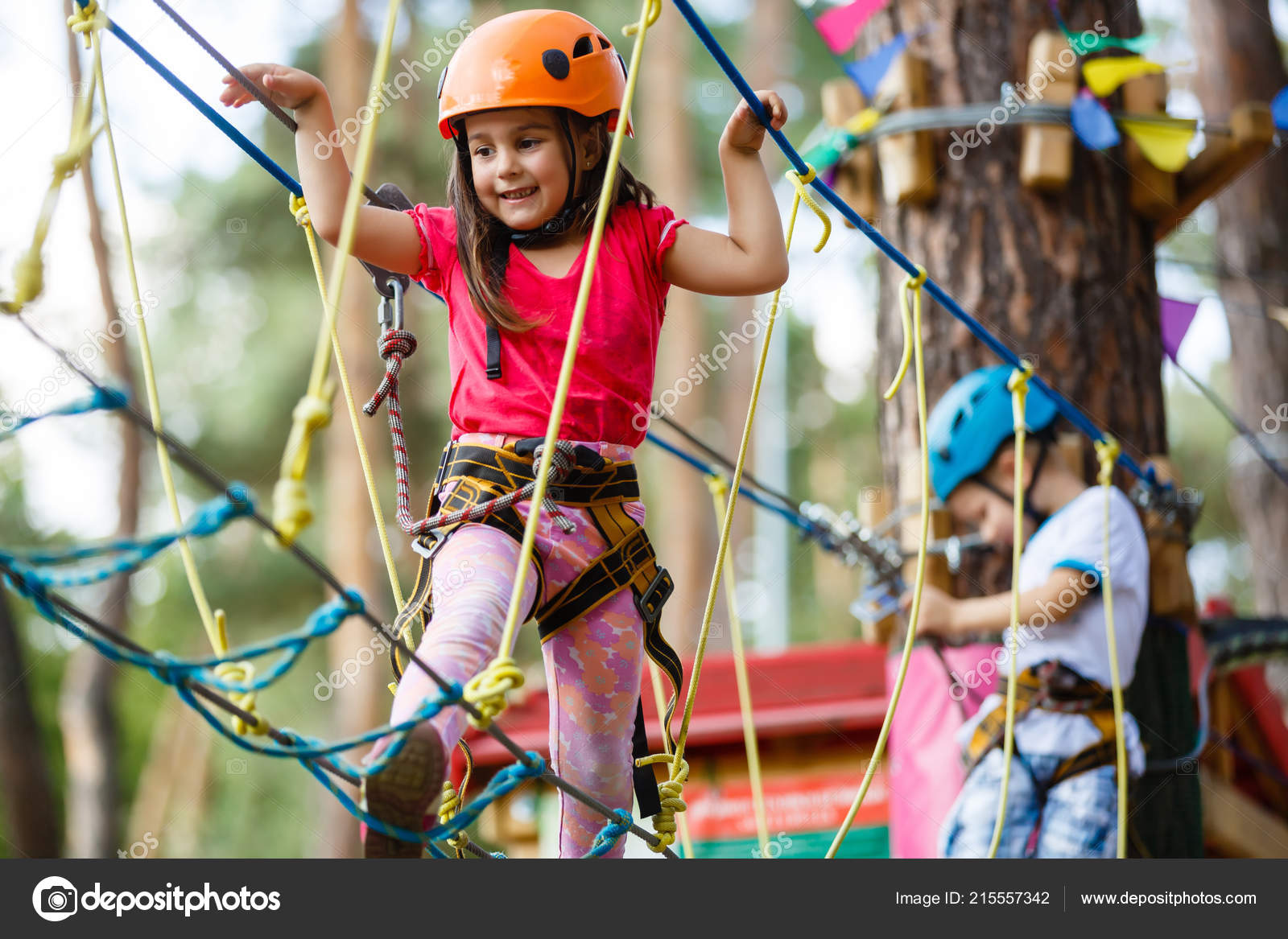 Toddler Boy Girl Climbing Ropes Equipment Playground Stock Photo