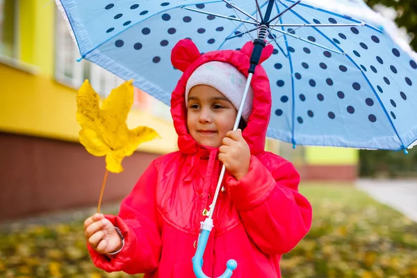 秋の黄葉と傘を保持しているかわいい女の子 — ストック写真