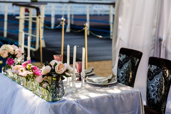 Close View Wedding Table Decor White Pink Peonies — Stock Photo, Image