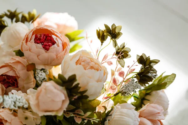 Beautiful Pink White Flowers White Backgound Close Picture — 스톡 사진