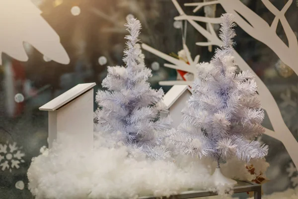Белые Елки Рождественский Фон — стоковое фото