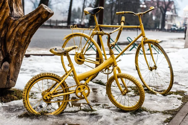 Bicicletas Antigas Vintage Coloridas Cor Dourada — Fotografia de Stock
