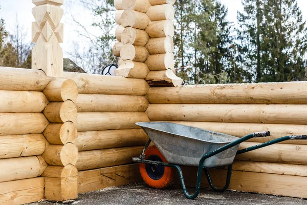 Der Winter Der Bau Eines Fachwerkhauses Auf Einem Pfahlfundament — Stockfoto