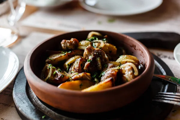 meat with potatoes in a cafe