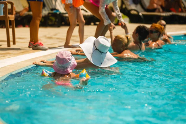 Group People Having Fun Swimming Pool — Photo