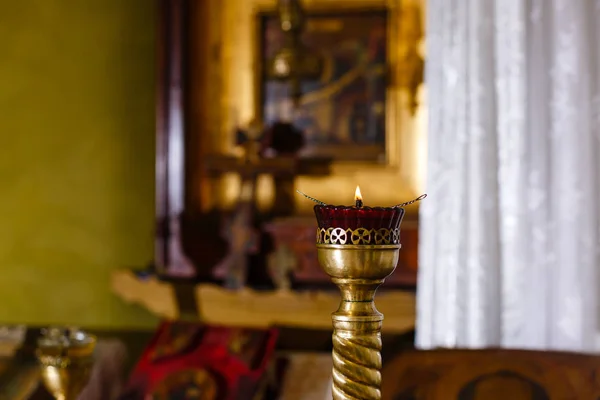 Burning Icon Lamp Front Orthodox Icons Church — Stock Photo, Image