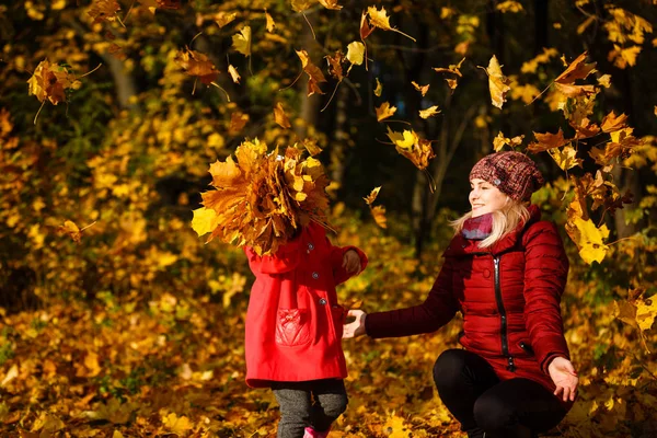 Anya Lánya Sárga Levelek Őszi Park — Stock Fotó