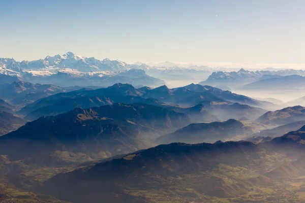 Vedere Panoramică Alpilor Elveției Vedere Fereastra Avionului — Fotografie, imagine de stoc