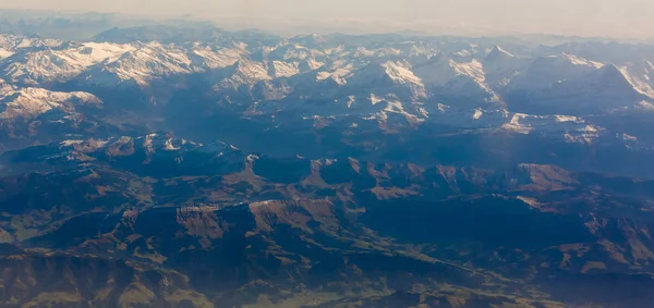 Vista Panorámica Los Alpes Suiza Vista Desde Ventana Del Avión — Foto de Stock