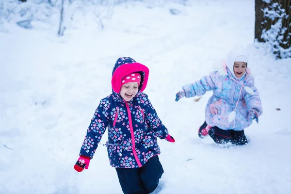 Two Girls Playing Snow — Stock Photo, Image