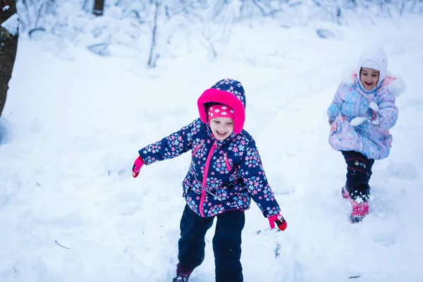 Happy Little Girls Playing Snow — Stock Photo, Image