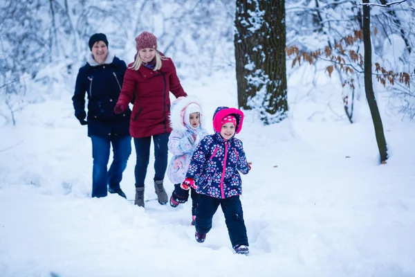 Маленькие Девочки Веселятся Матерями Зимнем Парке — стоковое фото