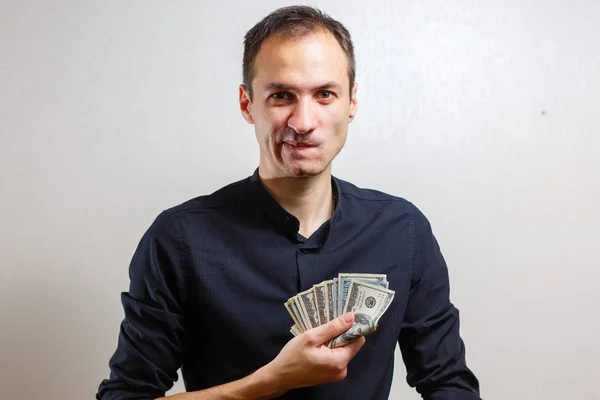 Портрет Людини Тримає Гроші Ізольовано Білому Тлі — стокове фото